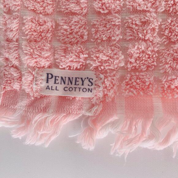 Vintage Bath Towel Set Penny's Pink Fringed Crochet Basket Edging Cotton Gift - Picture 7 of 9